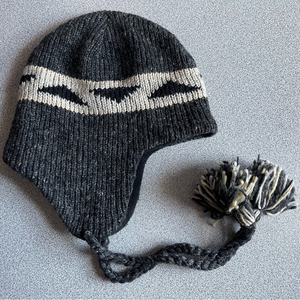 Grey & Cream Wool Trapper Hat